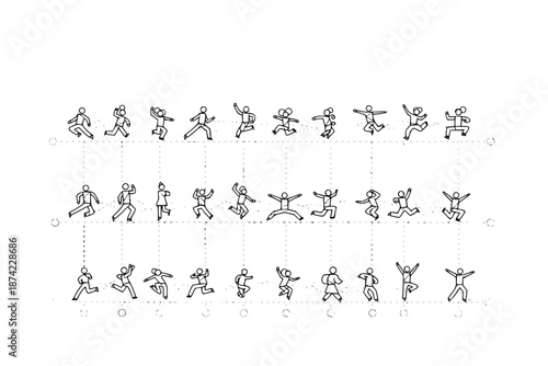 People jumping in lines illustrations projects architecture CAD. Editable vector
