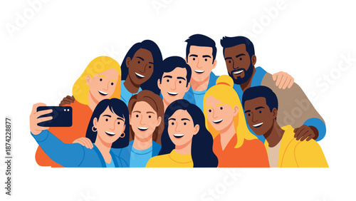 Diverse group of friends taking a selfie together