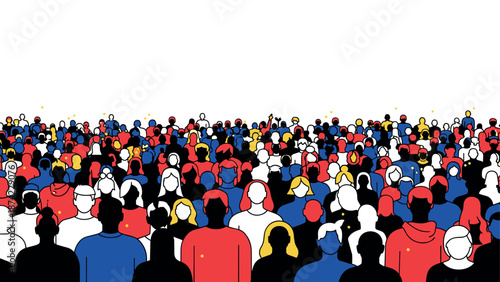 Colorful crowd gathering in minimalist silhouette style