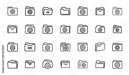 Collection of simple black folder icons on white background