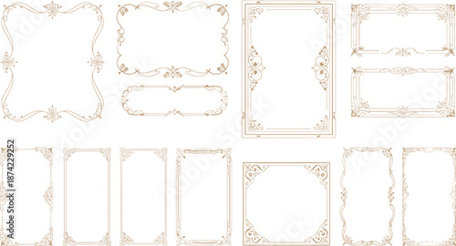 Elegant vintage decorative frame collection with ornate borders, classic ornamental design, antique style templates for invitations, certificates, posters, and artworks