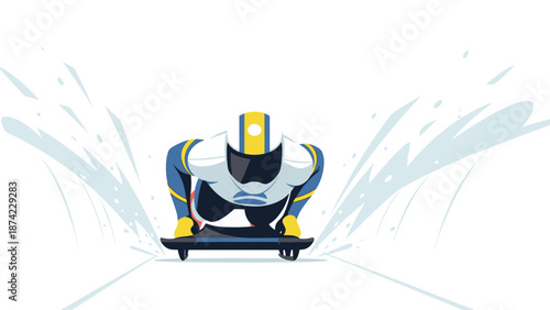 Dynamic luge racer in action on ice track with vibrant colors and motion lines