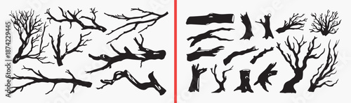 tree branch illustration set, wooden twig drawing, bare branch artwork, natural limb design, hand drawn branch art, forest element clipart, botanical branch illustration, printable twig artwork, winte