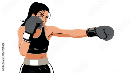 Boxing fitness female athlete wearing gloves in action pose