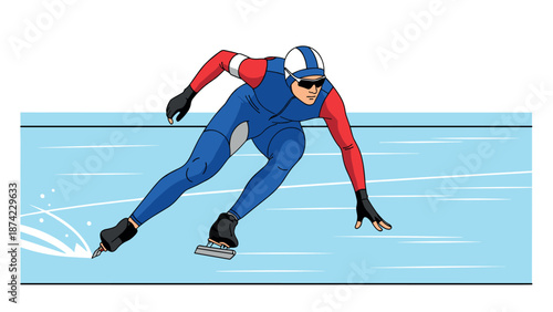 Speed skating sportsman in action on ice arena with dynamic motion