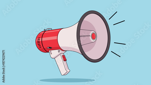 Vibrant megaphone on light blue background with dynamic sound lines