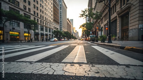 City street scene with crosswalk and tall buildings