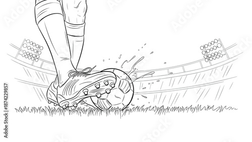 Dynamic soccer moment with cleats and ball on field in linear style