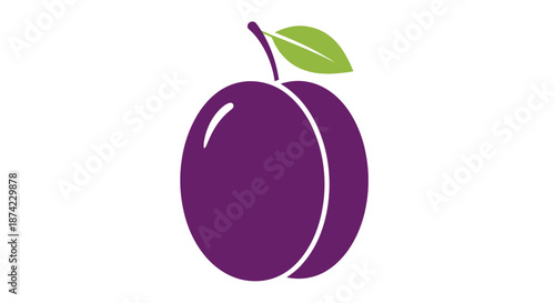 A vibrant purple plum with a green leaf on a white background illustration of a juicy fruit with healthy and food and nutrition and fresh and graphic