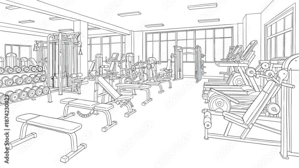 Obraz premium Modern fitness center in linear art style