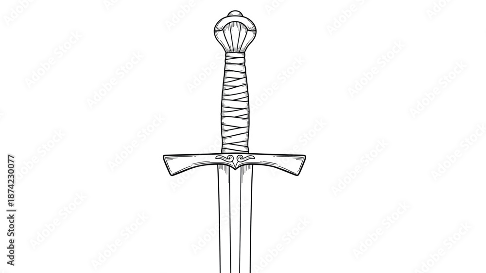 Fototapeta premium Detailed drawing of a medieval sword with ornate handle
