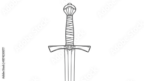 Detailed drawing of a medieval sword with ornate handle