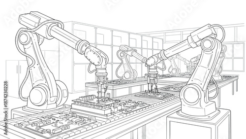 Robotic arms in modern factory: linear design of automated assembly li