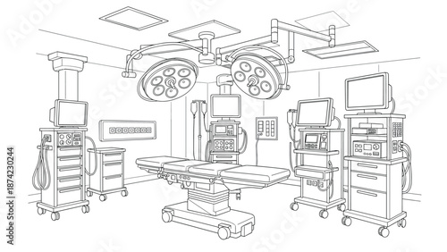 Modern surgery room with advanced medical equipment in linear style