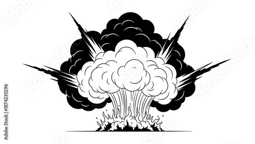 Explosive energy burst: dramatic black and white ink explosion art