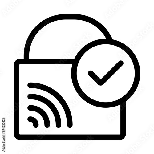 Secure cloud connection icon in outline style. Minimal vector illustration representing safe cloud access, wireless connection, data synchronization, and protected online networking.