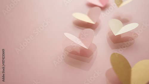Multiple hearts floating above boxes on a pink background