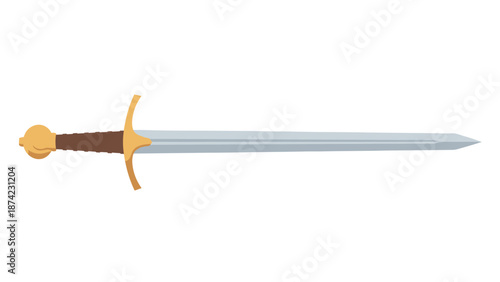 Medieval sword with gold hilt: flat design for fantasy and history themes