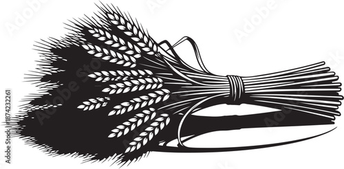 Bundle of wheat tied with twine on a scythe