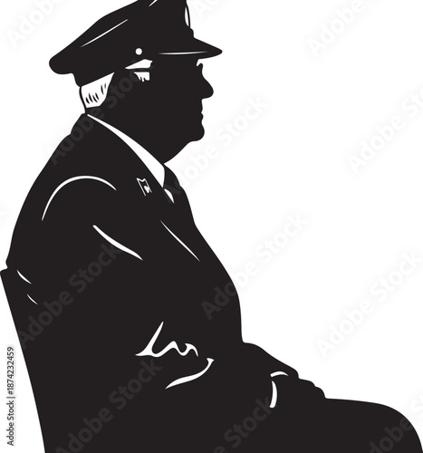 Silhouette of a seated man in a uniform cap