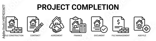 Project Completion web banner icon vector illustration concept for business with icon of file construction, contract, agreement, finance, document, file management, add file.