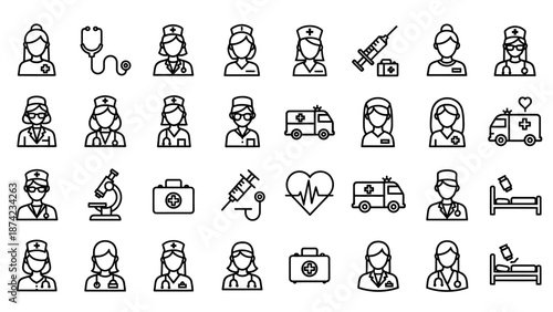 Medical Icons Set with Doctors and Symbols.