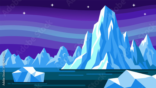 Arctic Iceberg Landscape Vector Illustration - Frozen Water Nature Scenery