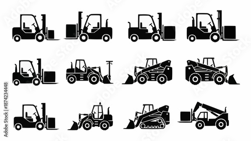 Collection of Forklift and Loader Vehicle Silhouettes.