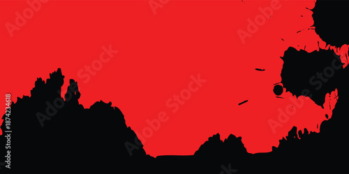 High Contrast Black Ink Silhouettes on Solid Red Background