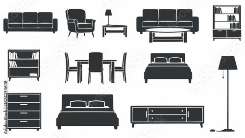 Collection of Furniture Silhouettes for Interior Design.