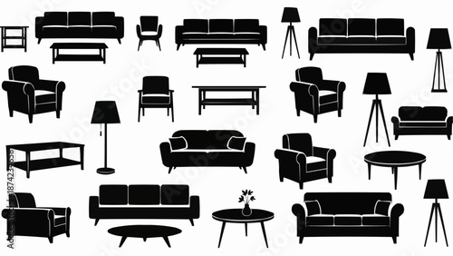 Collection of Furniture Silhouettes for Interior Design.