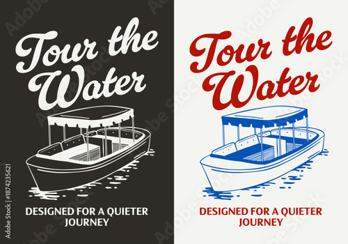 Vintage electric boat illustration.