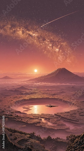 Pixelated Space Sunrise Over Alien Cityscape