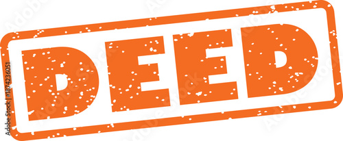 Orange grungy deed stamp with white border