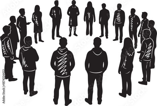 Group of people standing in a circle formation together