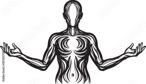 Illustration of a muscular man with open arms wide