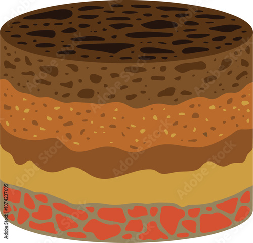 Soil profile cross section illustration showing layered earth strata, topsoil, subsoil, bedrock geology for agriculture, environment, education infographic, concept diagram