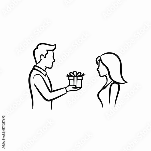 a guy gives a girl a gift. icon