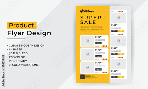 Super Sale Flyer Template with Photo Placeholder for Retail Store Promotion, Discount Offer Poster Design for Shopping Advertisement