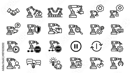 Robotic Arm Icons Set Illustration.