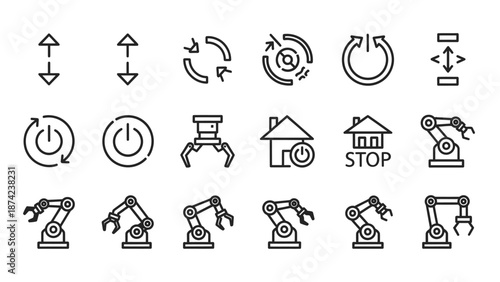 Robotic Arms and Control Icons Set.