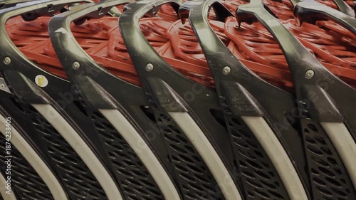 Set of empty supermarket shopping carts, retail equipment