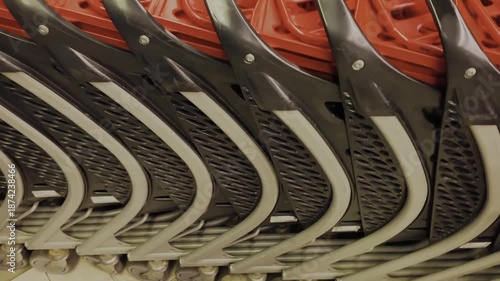 Set of empty supermarket shopping carts, retail equipment