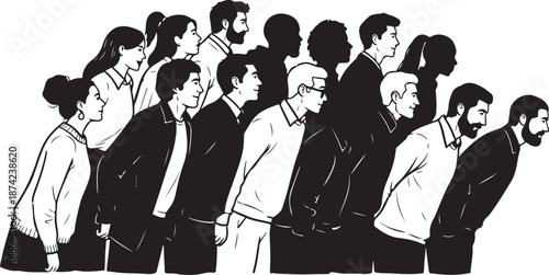 Diverse group of people standing in a line formation