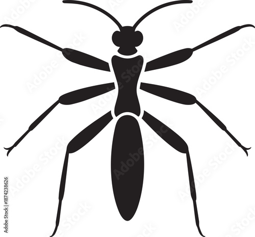 Black and white praying mantis or grasshopper icon vector illustration slender insect pest
