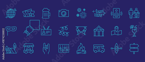 Festival icon set. Editable line icons. Vector illustration.