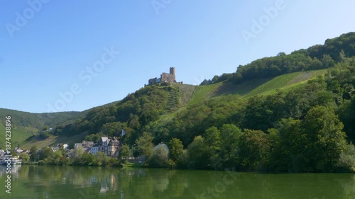 Medieval castle Landshut near Bernkastel Kues overlooking picturesque moselle river village in germany