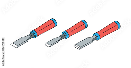 Three red-handed chisels with blue accents against white background