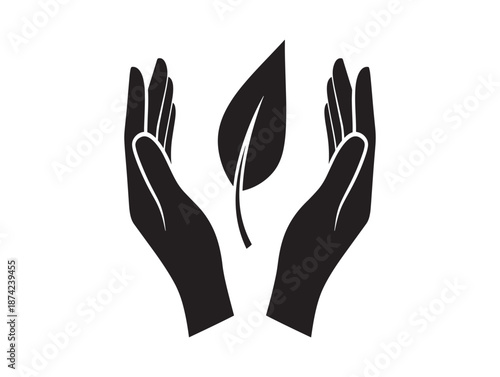 Hands cradling a leaf symbolizing growth and care