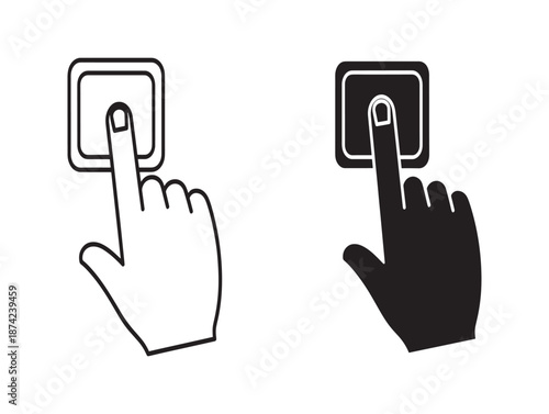 Black and white hand icons pressing buttons